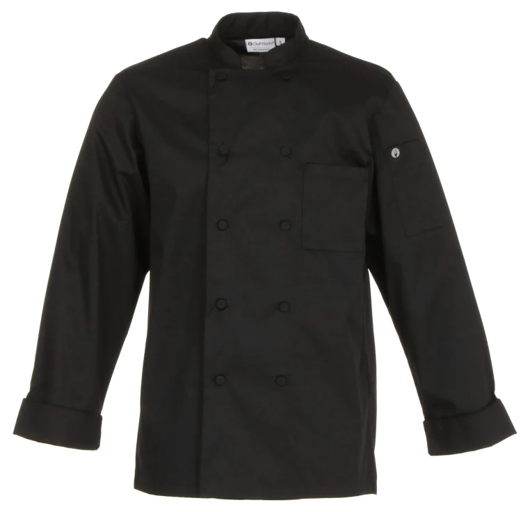 Chef Works JLLSBLKXL Unisex Calgary Cool Vent Long Sleeve Double-Breasted Chef Coat with Cloth Covered Buttons - Black / X-Large - Image 6