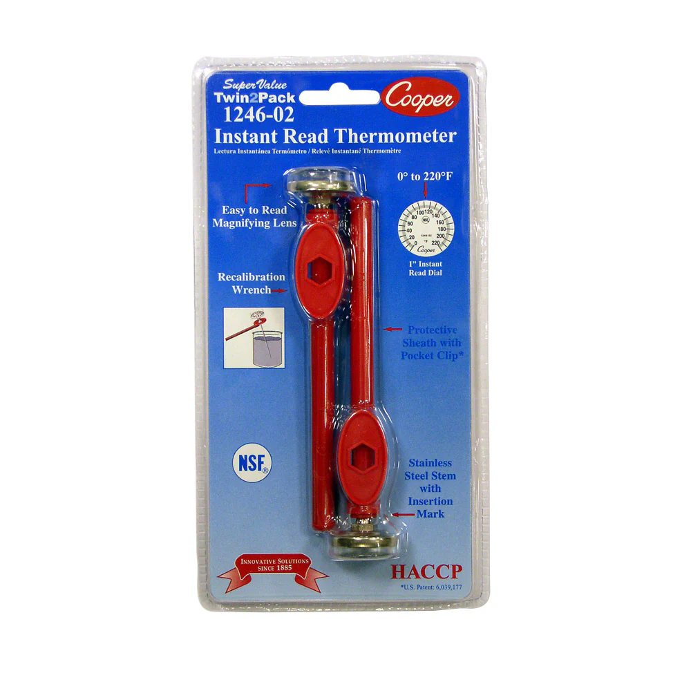 Cooper-Atkins 1246-02-2 Twin Pack Bi-metal Insertion Pocket Test Thermometer with 1"dia. Dial & 5" Stem - (0 to 220 Deg. F)