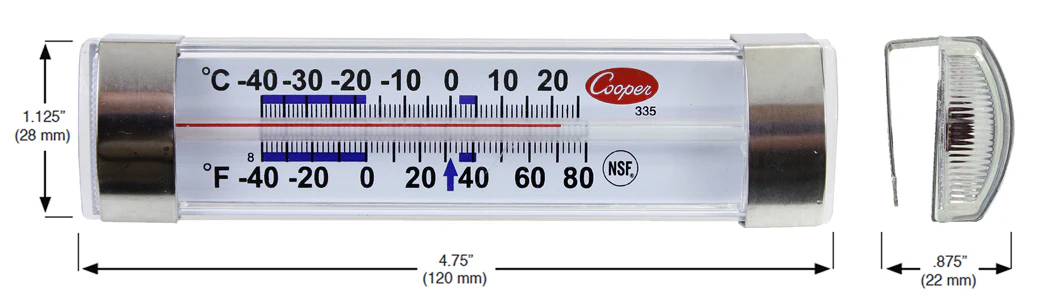 Cooper-Atkins 335-01-1 Horizontal Refrigerator / Freezer Thermometer - (-40 - 80 Deg. F) - Image 3
