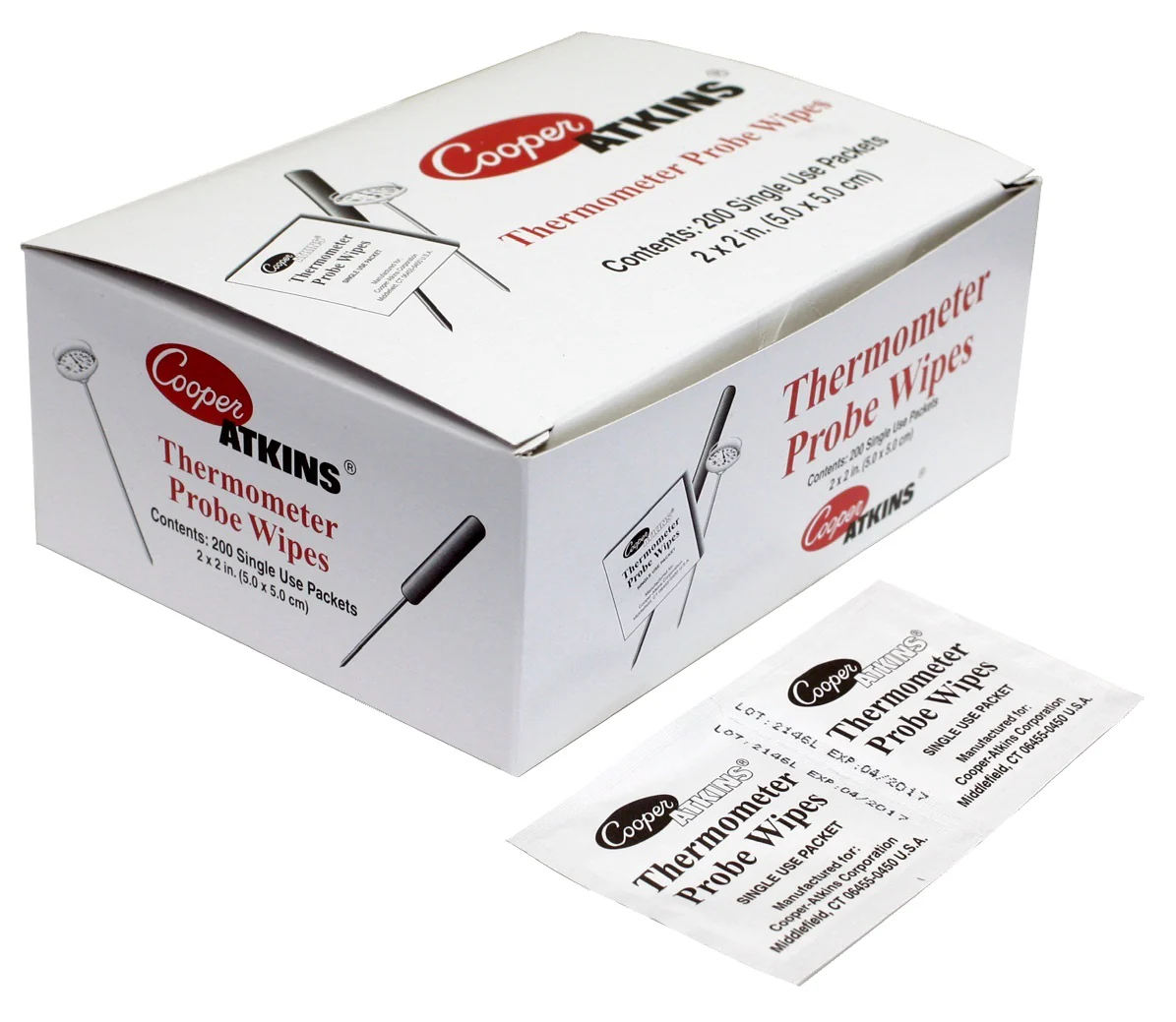 Cooper-Atkins 9150-0-8 200-Count Anti-Bacterial Thermometer Probe Wipes 2" x 2" - 10 Boxes/Case