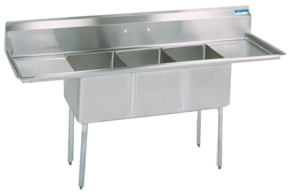 Culitek C3T15X15X12-15LR 75" Stainless Steel 3-Compartment Sink ā Left/Right Drainboard