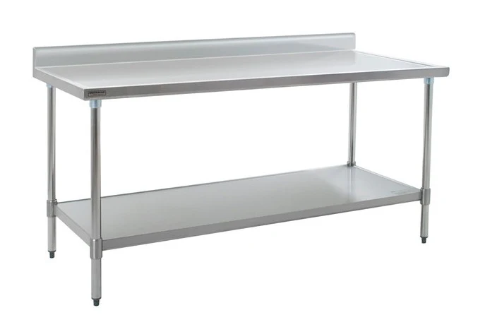 Culitek WT-3096-4SB Stainless Steel Work Table with Backsplash and Adjustable Galvanized Undershelf and Legs 96" x 30"