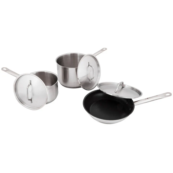 Vollrath 3820 Deluxe 6-Piece Induction Ready Stainless Steel Optio Cookware Set - Includes: 2.75 Qt., 4 Qt. Sauce Pans, and 9.5" Non-stick Fry Pan and Covers - Image 3