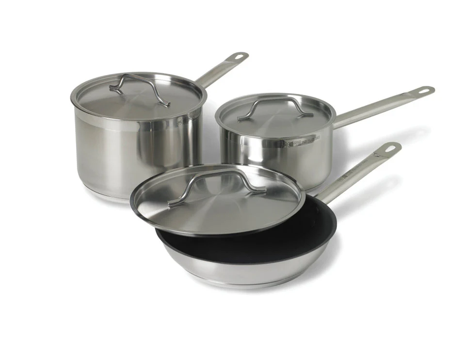 Vollrath 3820 Deluxe 6-Piece Induction Ready Stainless Steel Optio Cookware Set - Includes: 2.75 Qt., 4 Qt. Sauce Pans, and 9.5" Non-stick Fry Pan and Covers - Image 5