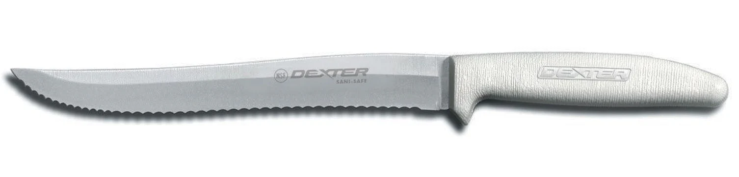 Dexter-Russell 13483 Sani-Safe Scalloped Utility Slicer Knife with 8" High-Carbon Steel Blade and White Poly Handle