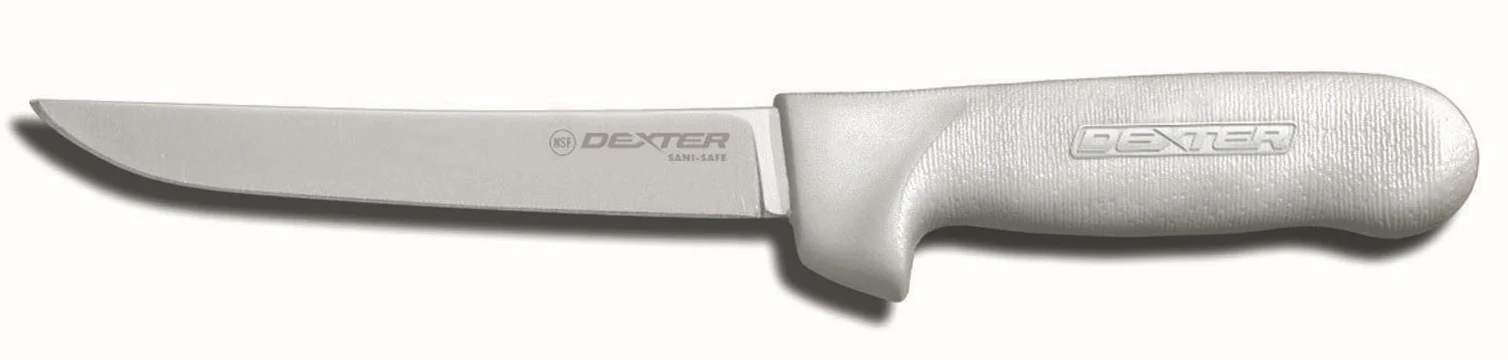 Dexter-Russell 1523 Sani-Safe Wide Boning Knife with 6" High-Carbon Steel Blade and White Poly Handle