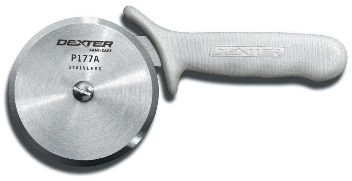 Dexter-Russell 18023 Sani-Safe Pizza Cutter with 4" Dia. High-Carbon Steel Wheel Blade and White Poly Handle