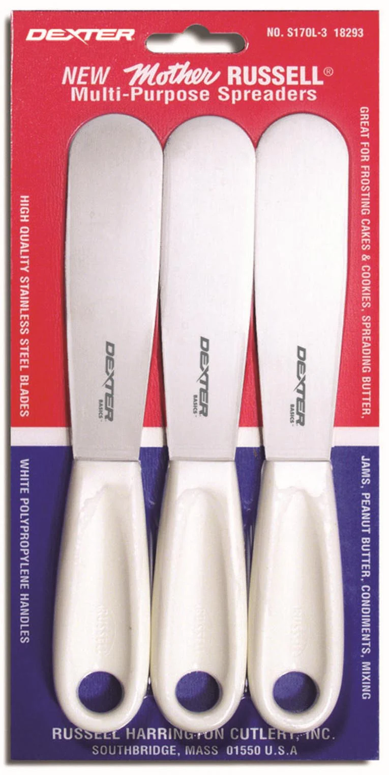 Dexter-Russell 18293 Basics Mother Russell Multi-Purpose Sandwich Spreader Set with 4-1/2" Stainless Steel Blade and White Poly Handle - 3/Pack