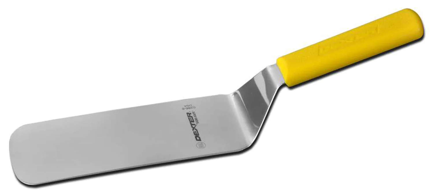 Dexter-Russell 19693Y Sani-Safe Offset Solid Cake Turner with 8" x 3" Stainless Steel Blade and Yellow Poly Handle