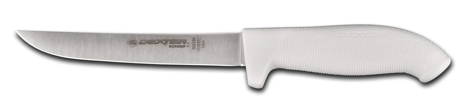 Dexter-Russell 24013 SofGrip Wide Boning Knife with 6" High-Carbon Steel Blade and White Rubber Handle