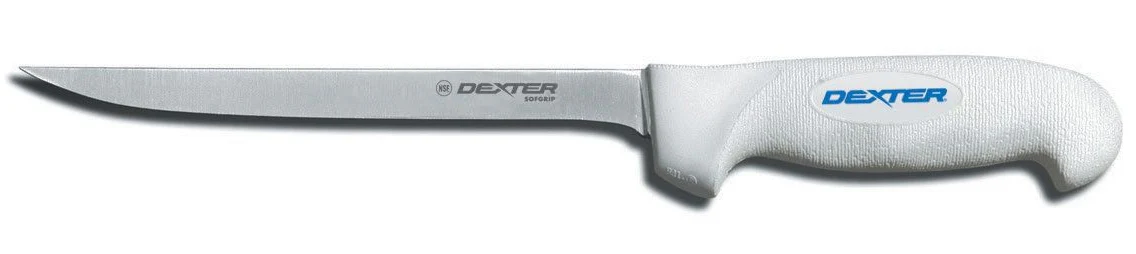 Dexter-Russell 24113 SofGrip Narrow Flexible Fillet Knife with 8" High-Carbon Steel Blade and White Rubber Handle