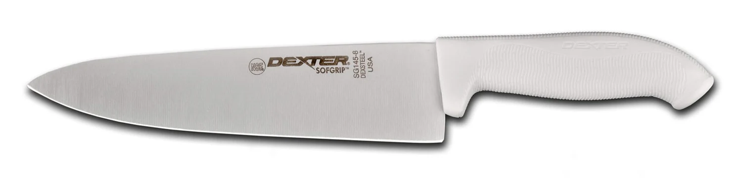 Dexter-Russell 24153 SofGrip Chef's / Cook's Knife with 8" High-Carbon Steel Blade and White Rubber Handle