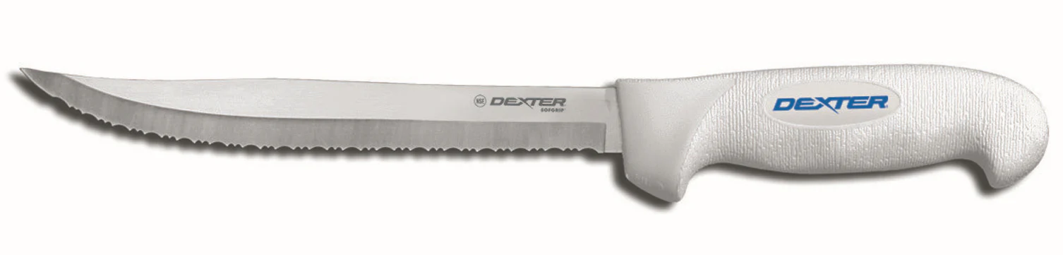 Dexter-Russell 24293 SofGrip Tiger-Edge Slicer Knife with 8" High-Carbon Steel Blade and White Rubber Handle