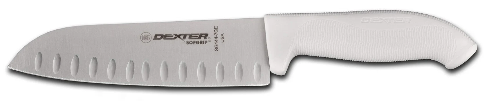 Dexter-Russell 24503 SofGrip Duo-Edge Santoku Chef's Knife with 7" High-Carbon Steel Blade and White Rubber Handle