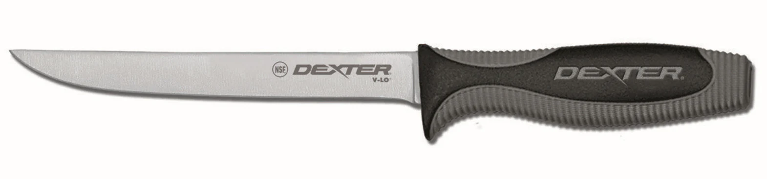 Dexter-Russell 29013 V-Lo Narrow Boning Knife with 6" High-Carbon Steel Blade and Black/Gray Composite Soft-Touch Handle