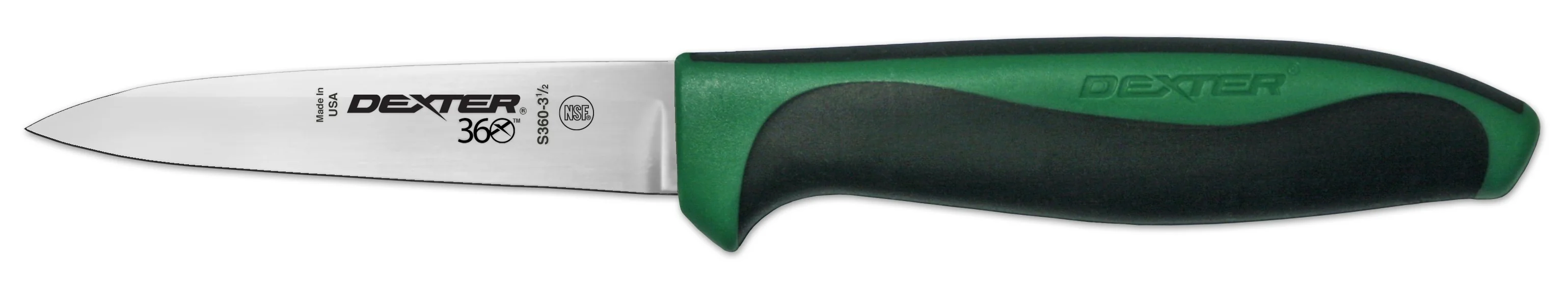 Dexter-Russell 36000G 360 Series Paring Knife with 3-1/2" High-Carbon Steel Blade and Black/Green Plastic Handle
