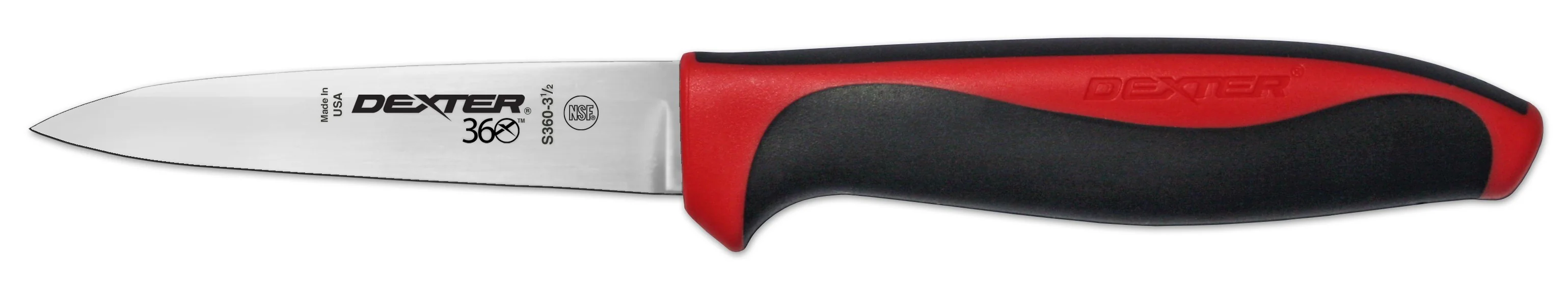 Dexter-Russell 36000R 360 Series Paring Knife with 3-1/2" High-Carbon Steel Blade and Black/Red Plastic Handle