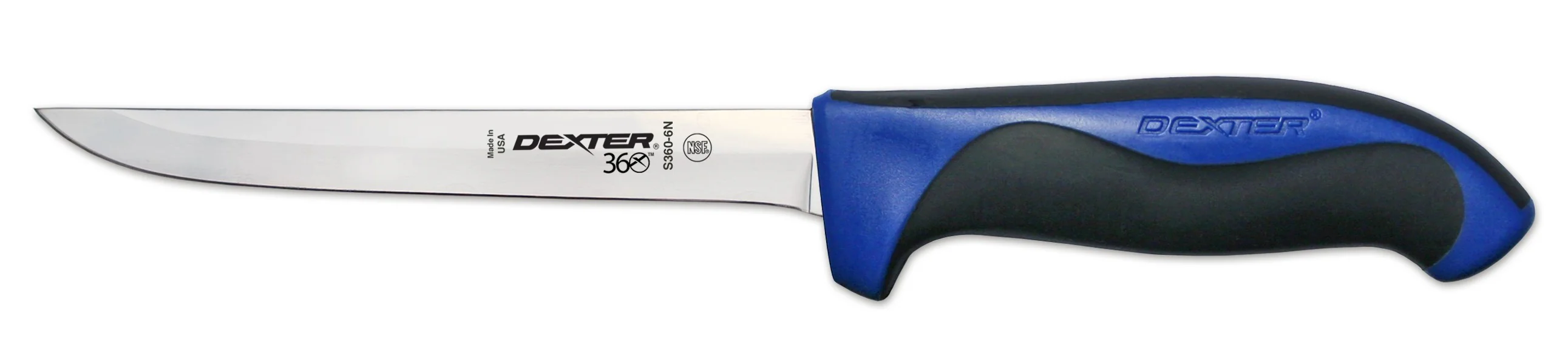 Dexter-Russell 36001C 360 Series Narrow Boning Knife with 6" High-Carbon Steel Blade and Black/Blue Plastic Handle