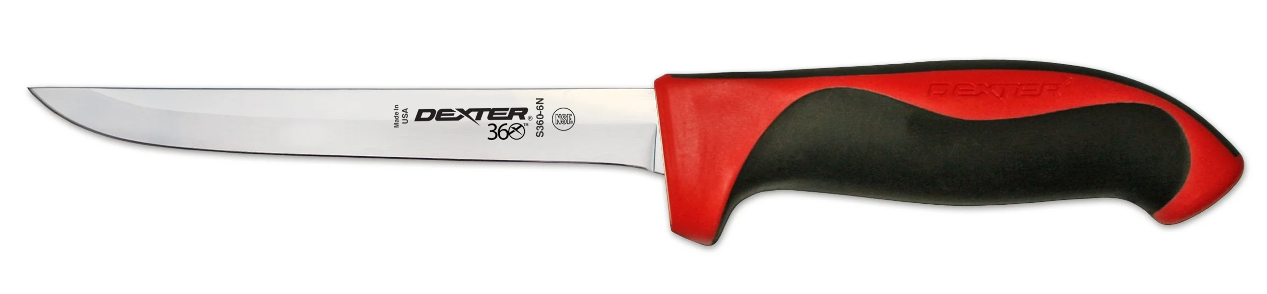 Dexter-Russell 36001R 360 Series Narrow Boning Knife with 6" High-Carbon Steel Blade and Black/Red Plastic Handle
