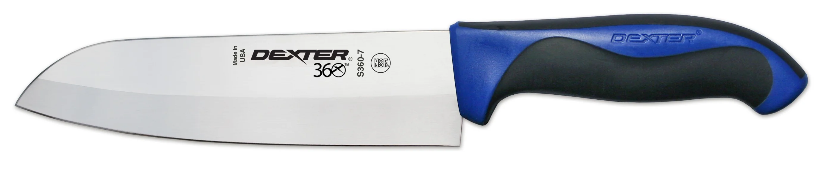 Dexter-Russell 36004C 360 Series Santoku Chef Knife with 7" High-Carbon Steel Blade and Black/Blue Plastic Handle