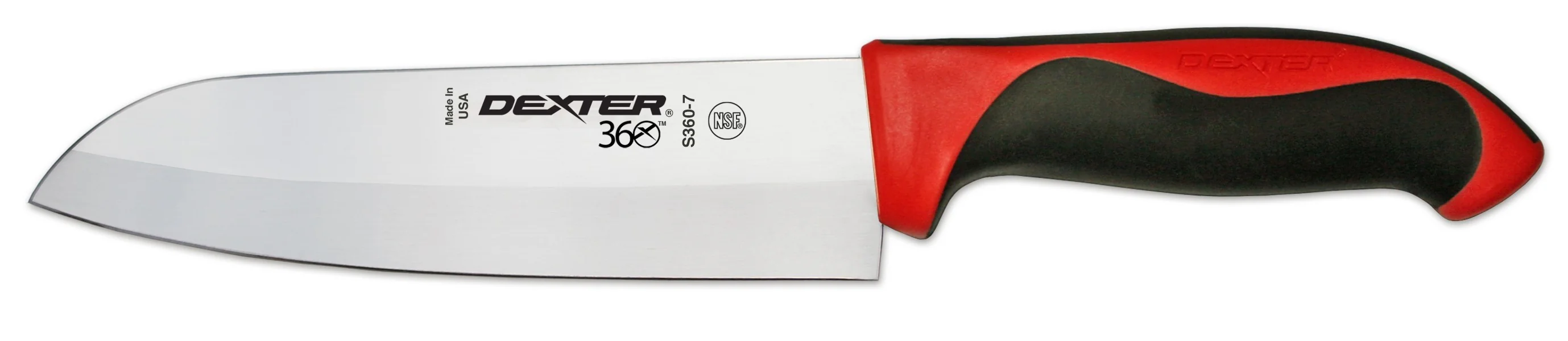 Dexter-Russell 36004R 360 Series Santoku Chef Knife with 7" High-Carbon Steel Blade and Black/Red Plastic Handle