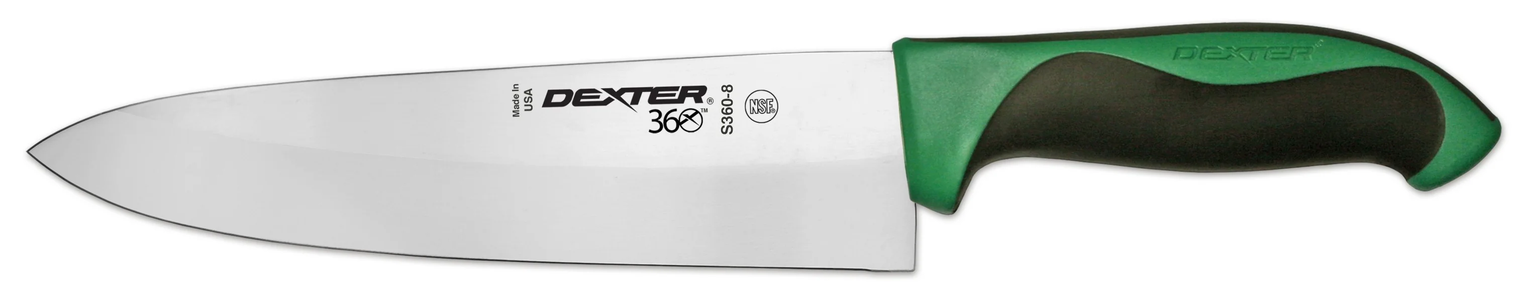 Dexter-Russell 36005G 360 Series Cook's Knife with 8" High-Carbon Steel Blade and Black/Green Plastic Handle