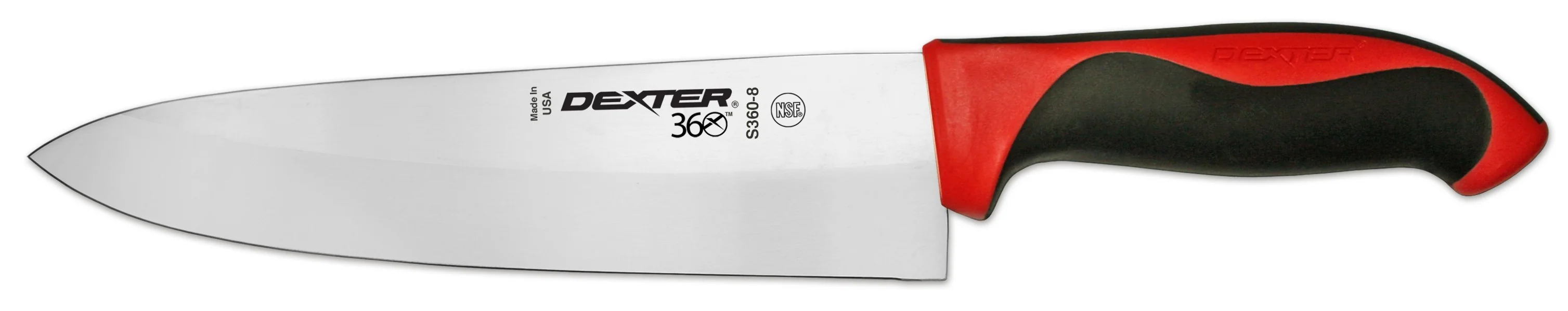 Dexter-Russell 36005R 360 Series Cook's Knife with 8" High-Carbon Steel Blade and Black/Red Plastic Handle