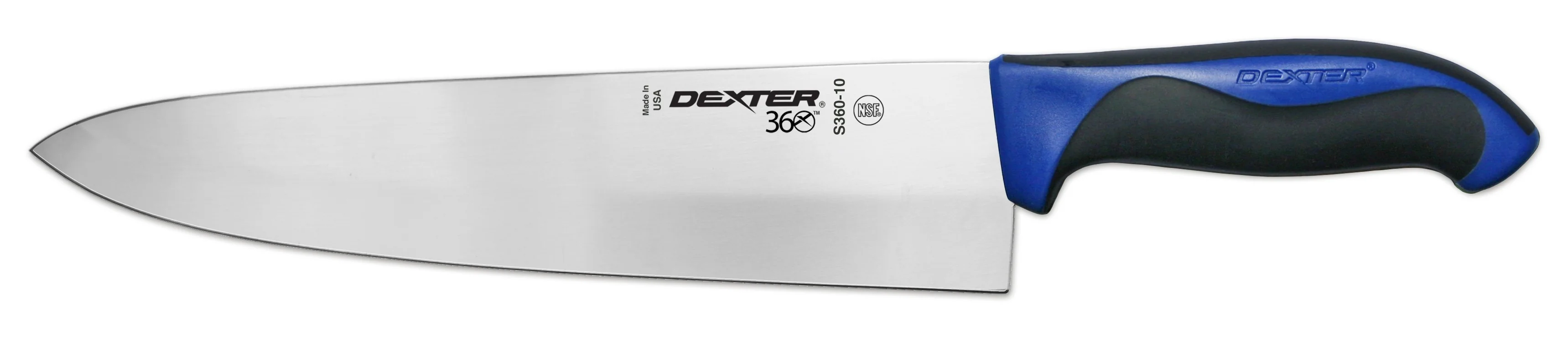 Dexter-Russell 36006C 360 Series Stamped Cook's Knife with 10" High-Carbon Steel Blade and Black/Blue Plastic Handle