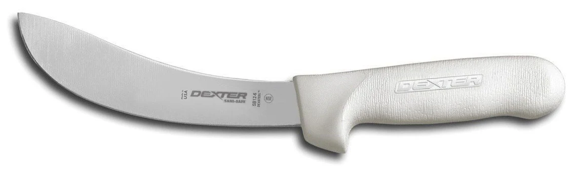 Dexter-Russell 6123 Sani-Safe Curved Skinning Knife with 6" High-Carbon Steel Blade and White Poly Handle