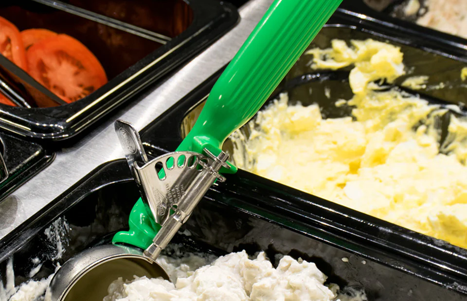 Vollrath 47142 Jacob's Pride Thumb Press Disher with One-Piece Green Handle 2-2/3 oz. - Size 12 - Image 7