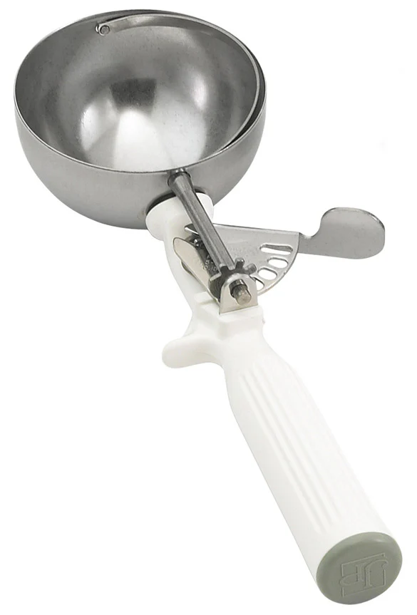 Vollrath 47139 Jacob's Pride Thumb Press Disher with One-Piece White Handle 5-1/3 oz. - Size 6