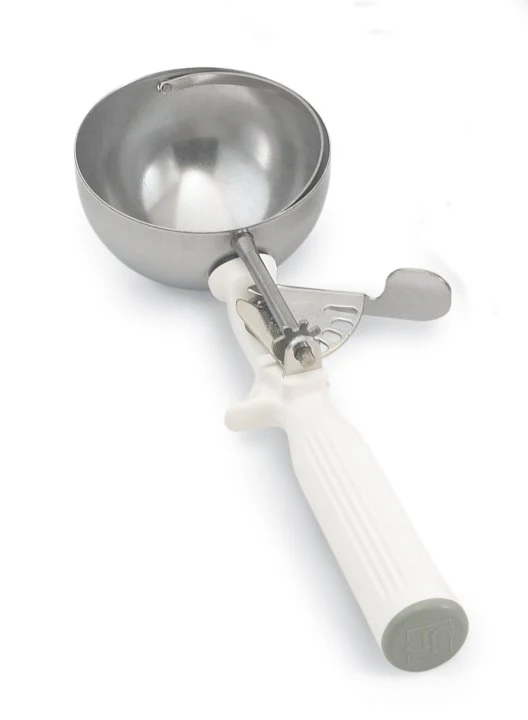 Vollrath 47139 Jacob's Pride Thumb Press Disher with One-Piece White Handle 5-1/3 oz. - Size 6 - Image 10