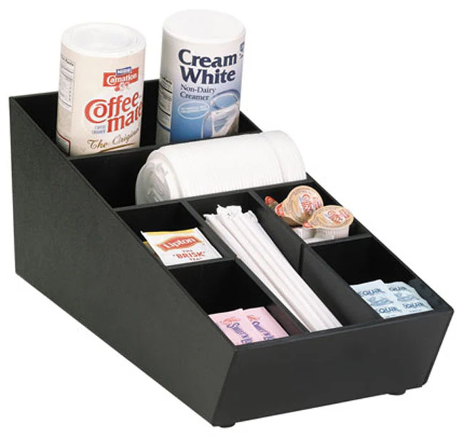 Dispense-Rite NLO-STK-1BT Countertop Narrow Stackable Lid, Straw, & Condiment Organizer - Black
