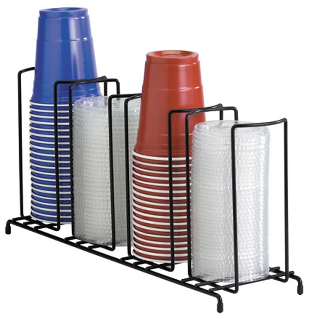 Dispense-Rite WR-4 Countertop 4-Section Wire Rack Lid / Cup Organizer / Dispenser - Black