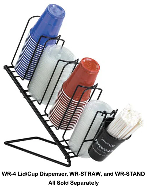 Dispense-Rite WR-4 Countertop 4-Section Wire Rack Lid / Cup Organizer / Dispenser - Black - Image 3