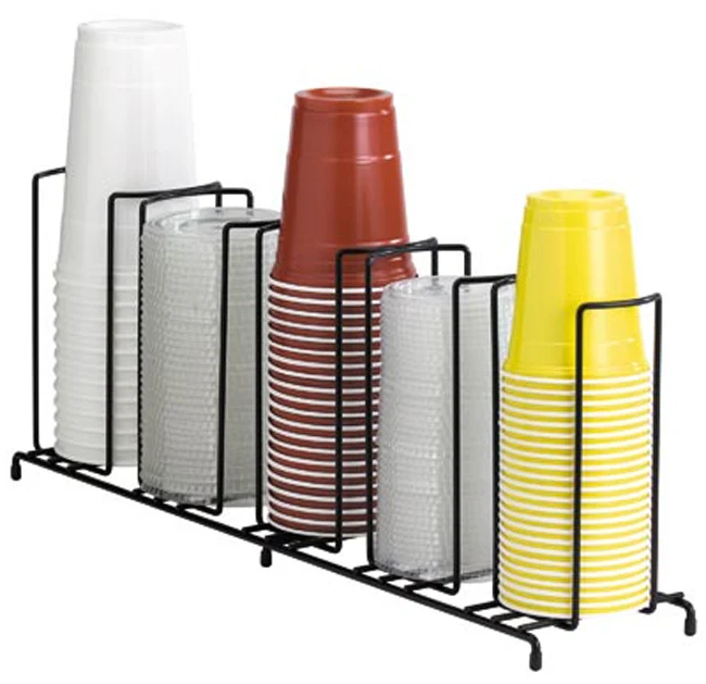 Dispense-Rite WR-5 Countertop 5-Section Wire Rack Lid / Cup Organizer / Dispenser - Black