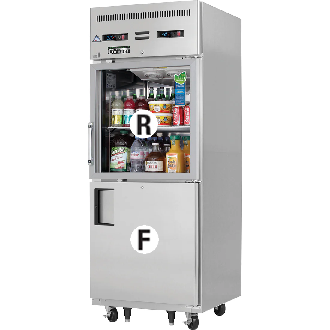 Everest Refrigeration EGSDH2 1-Section One Glass/One Solid Half Door Reach-In Dual Temp Refrigerator/Freezer Combo 30" - 115V