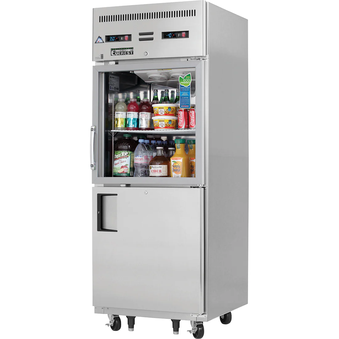 Everest Refrigeration EGSDH2 1-Section One Glass/One Solid Half Door Reach-In Dual Temp Refrigerator/Freezer Combo 30" - 115V - Image 3
