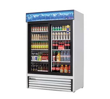 Everest Refrigeration EMGR48 Merchandiser Refrigerator White with Two Glass Slide Doors Refrigerator 54" - 115V - Image 2