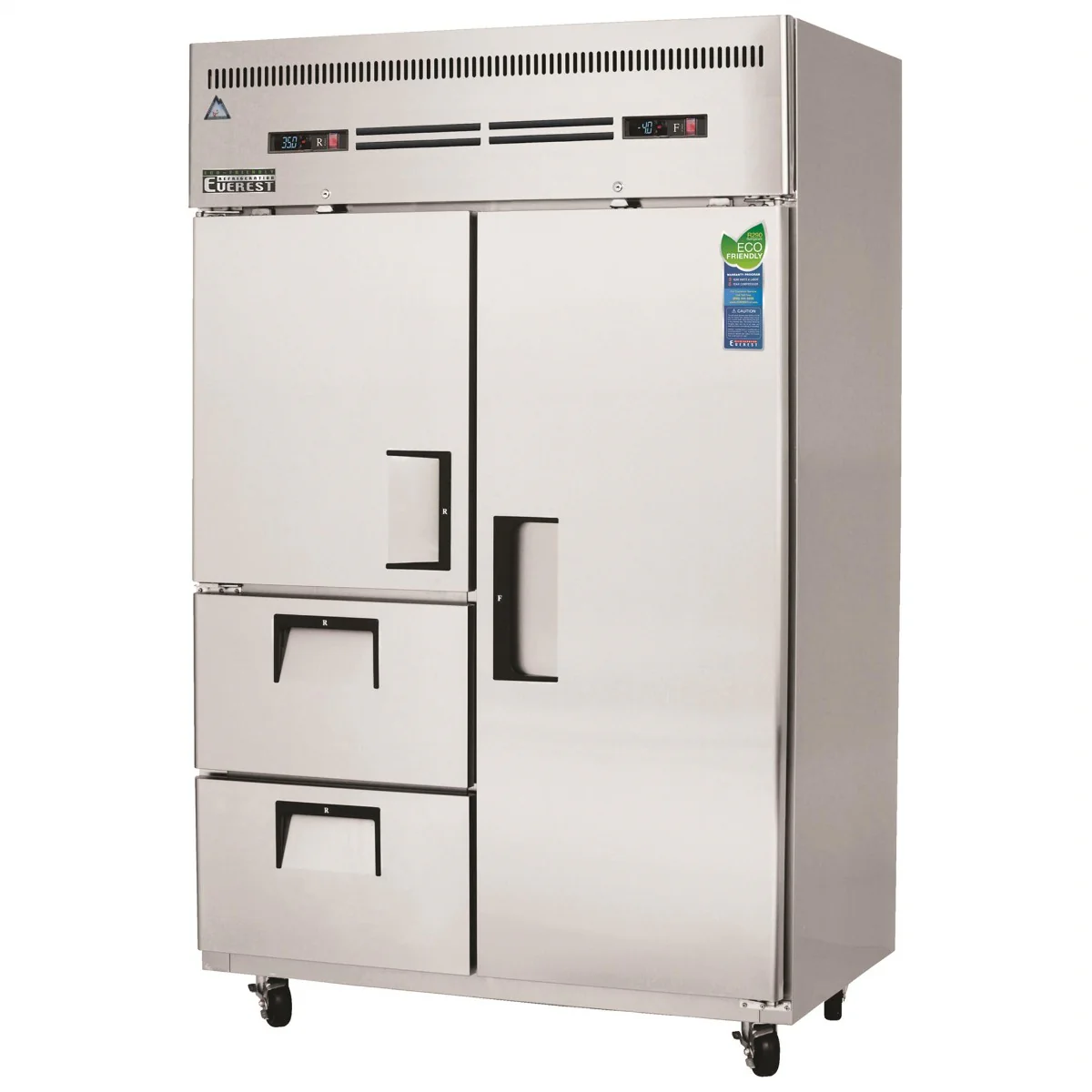 Everest Refrigeration ESRF2D2 2-Section 1 Full & 1 Half Solid Door / 2-Drawer Reach-In Dual Temp Refrigerator/Freezer Combo 50" - 115V - Image 3