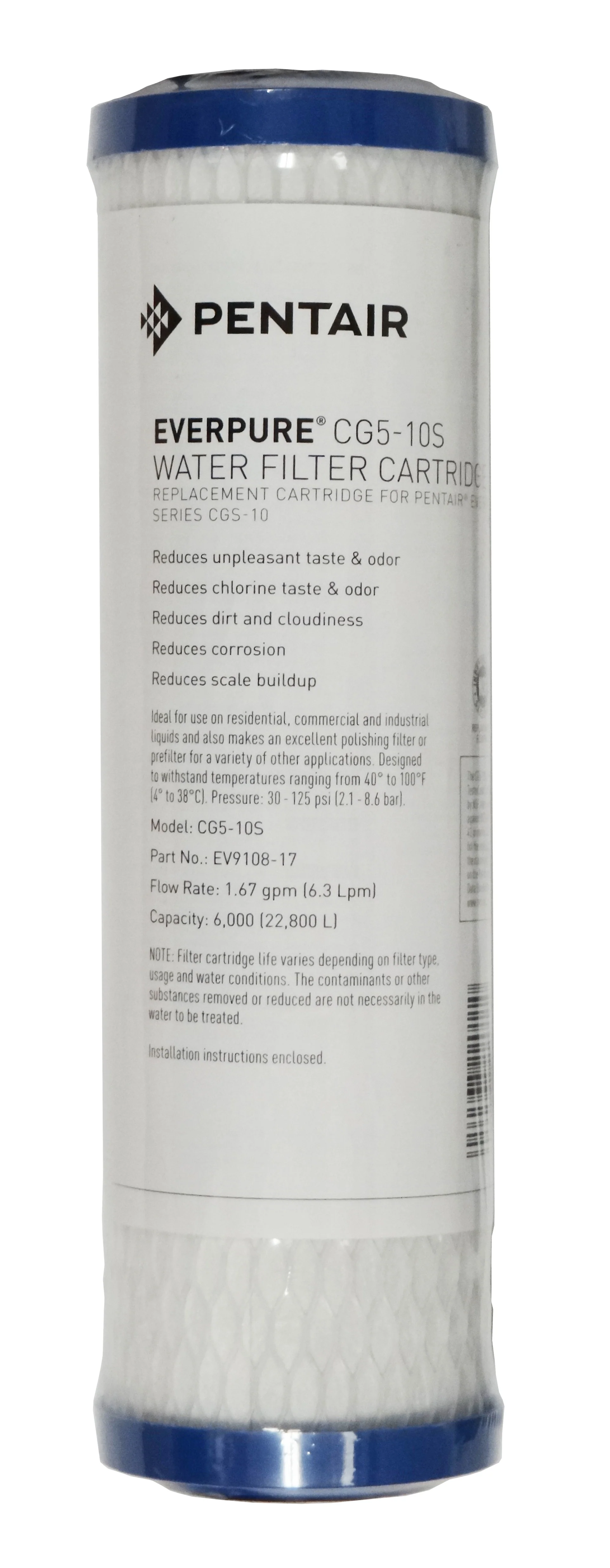 Everpure EV910817 CG5-10S 10" Drop-In Replacement Water Filter Cartridge - 5 Micron Rating and 1.67 GPM