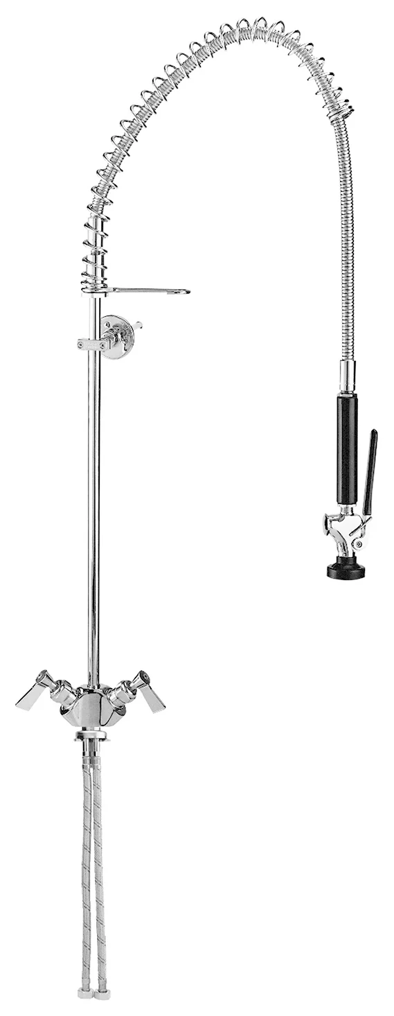 Fisher 2110-WB Deck Mount Pre-Rinse Faucet w/ Flexible Gooseneck Nozzle & Wall Bracket - Single Inlet