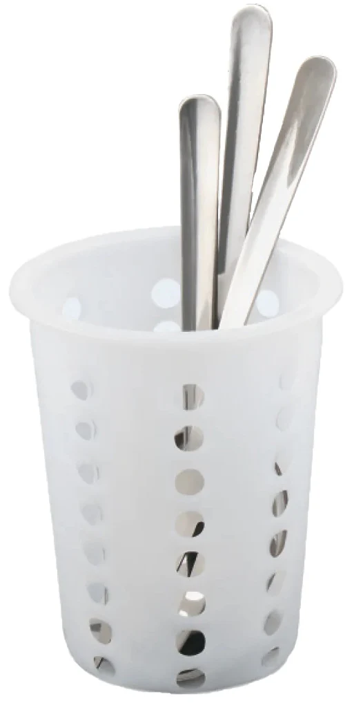 Browne 5735 Perforated Plastic Flatware Cylinder 4-1/4" dia. x 5-1/4"H - White
