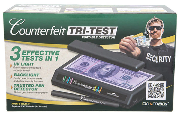 FMP 139-1141 Dri Mark (351TRI) Tri-Test Counterfeit Detector Kit with UV Light, White Fluorescent Backlight, & Pen - Image 2