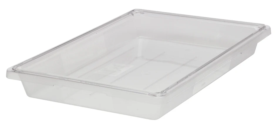 Rubbermaid FG330600CLR Polycarbonate Food / Tote Box 26" x 18" x 3-1/2"D - 5 Gal. - Clear - Image 2