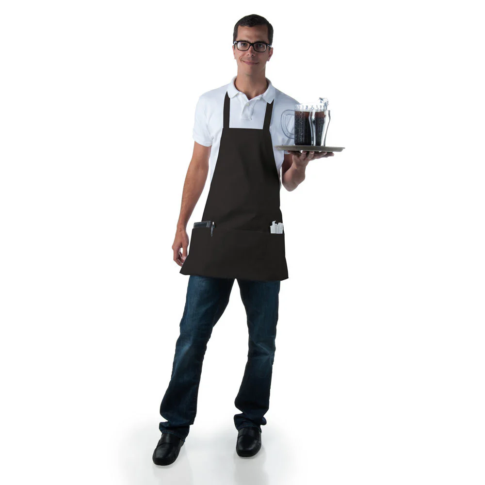 Chef Revival 602BAFH-BK Front-of-the-House Bib Apron with 3 Pockets 25"L x 28"W - Black