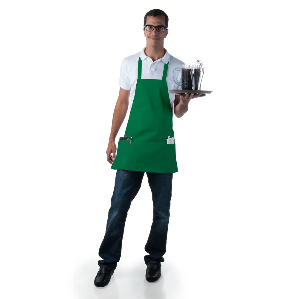Chef Revival 602BAFH-HG Front-of-the-House Bib Apron with 3 Pockets 25"L x 28"W - Hunter Green