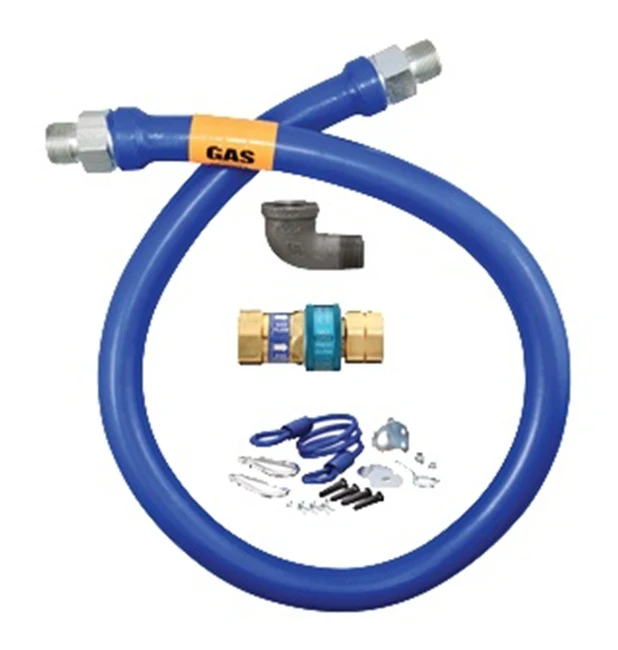 Garland 2591997 Blue Gas Flex Hose with Quick Disconnect, Restraining Device and (1) Elbow 60"L - 1-1/4" N.P.T