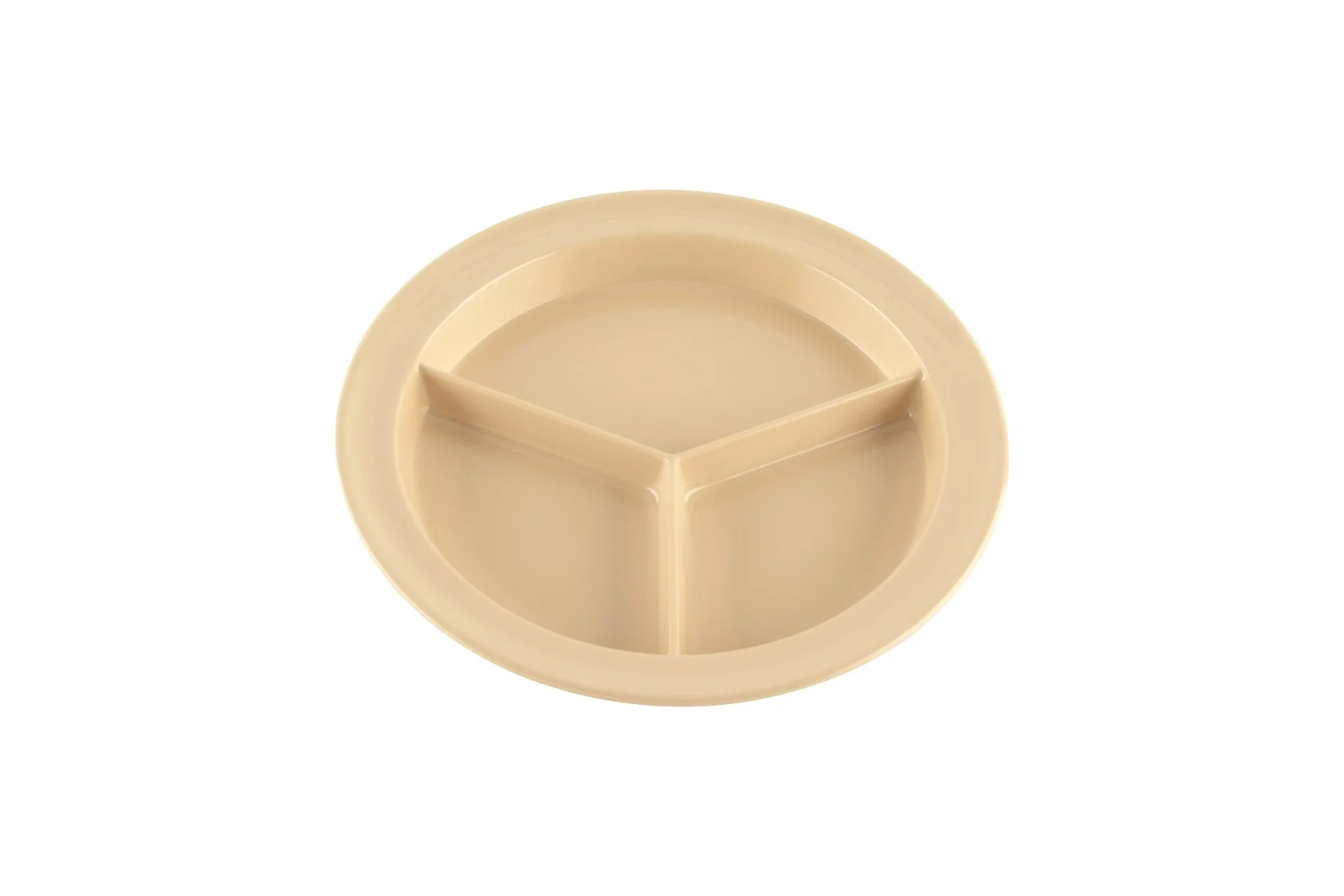 GET CP-530-T SuperMel Melamine 3-Compartment Plate 9" x 3/4" Deep - Tan - 12/Case