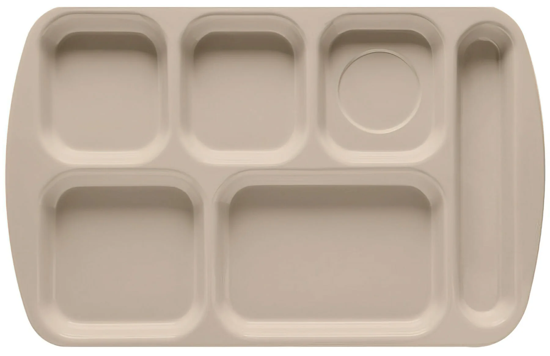 GET TR-151-S Melamine Right Hand 6-Compartment School & Cafeteria Tray 15-1/2" x 10" - Sandstone - 12/Case